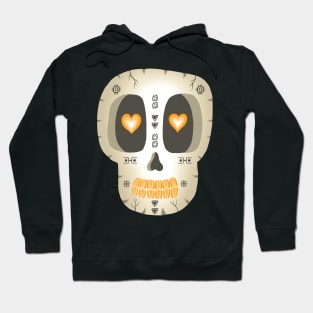 Cute Skull- Dia De Los Muertos- Beige Sugar Skull -Orange Heart eyes Hoodie